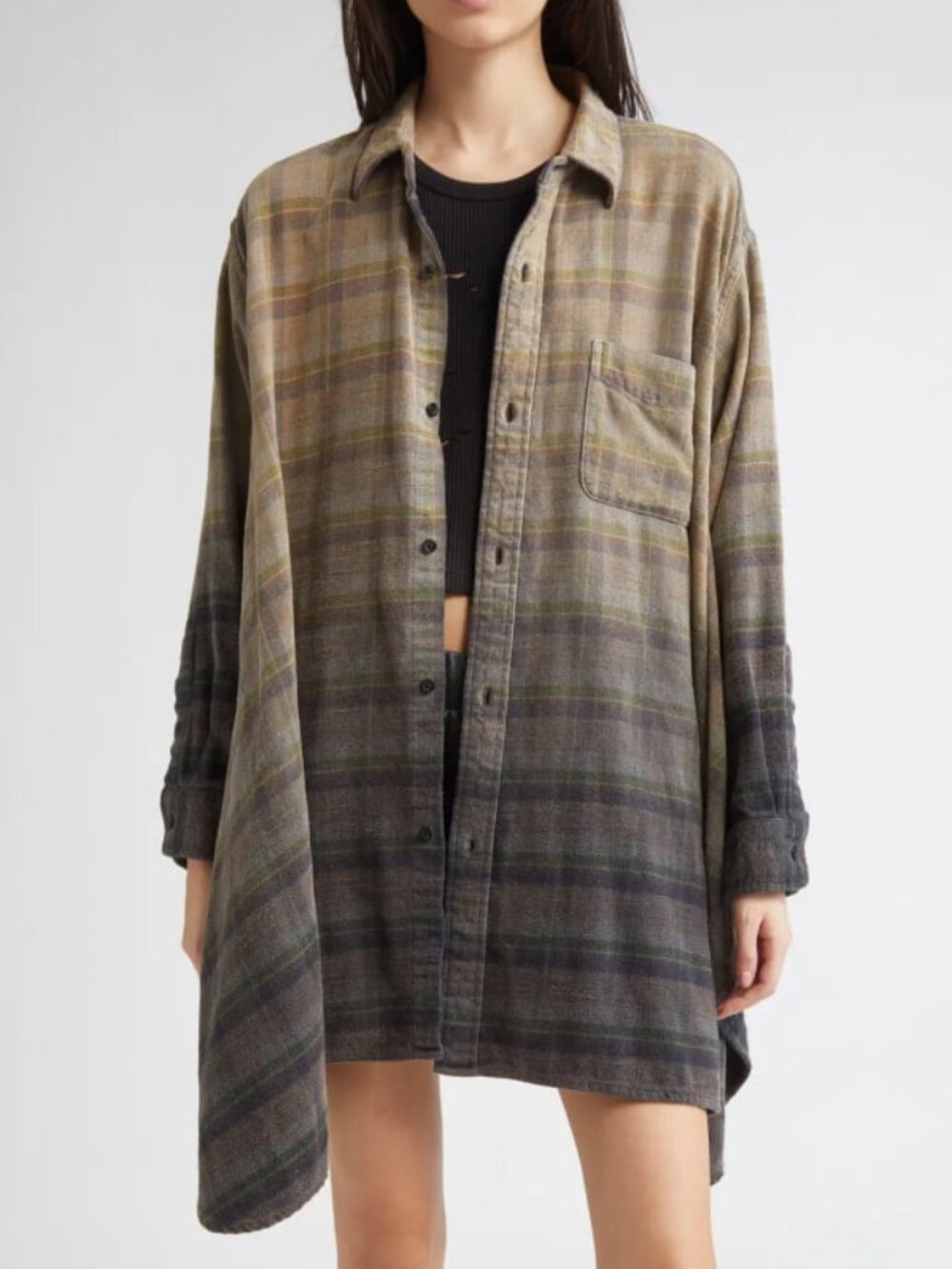 R13 NWOT Draped Front Plaid Flannel Button-Up Shirt XS - Picture 1 of 15